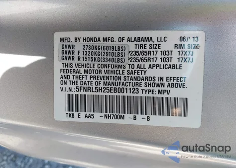 2014 Honda Odyssey Lx из США, поврежденный, VIN 5FNRL5H25EB001123